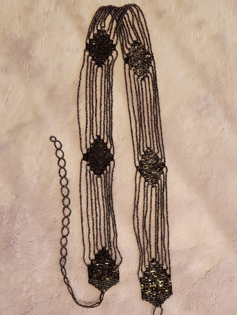 Black Multi-Row Beaded Fashion Belt